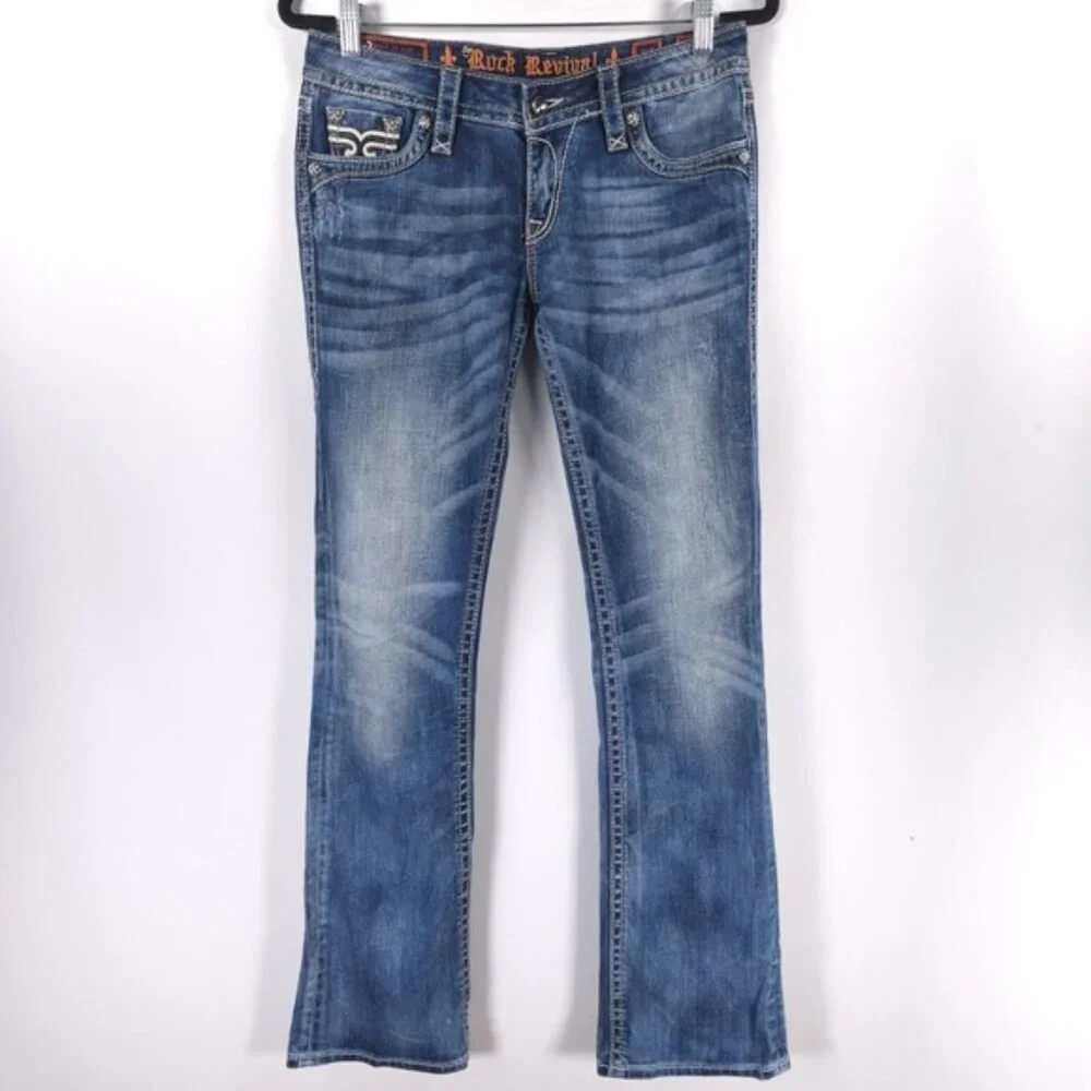 ROCK REVIVAL Women’s PENNY BOOT Jeans Rhinestone‎ STYLE RE82588L Size 28